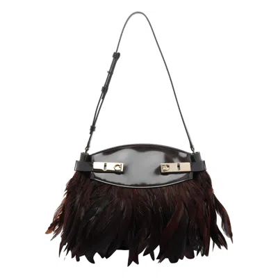Ferragamo Women Soft Hug Crossbody Bag With Feathers In Brown