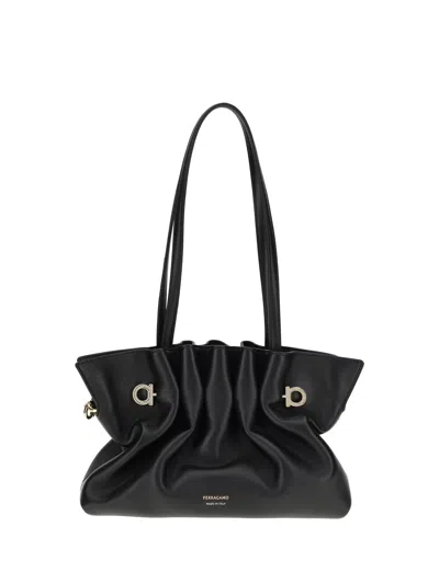Ferragamo Women Soft Shoulder Bag In Black