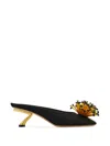 Ferragamo Black Heeled Sandals With Crystal Decoration On The Front In Fabric For Women In Multi