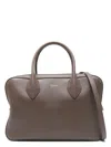 Ferragamo Brown Handbag With Three Zips And Logo Printed On The Front In Beigegrey