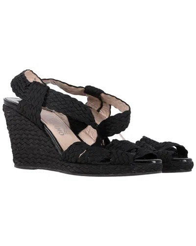 Pre-owned Ferragamo Women's Straw Espadrille Wedge Sandal (authentic Pre-loved) In Black