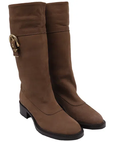 Pre-owned Ferragamo Women's Suede Buckle Accent Riding Boot (authentic Pre-loved)