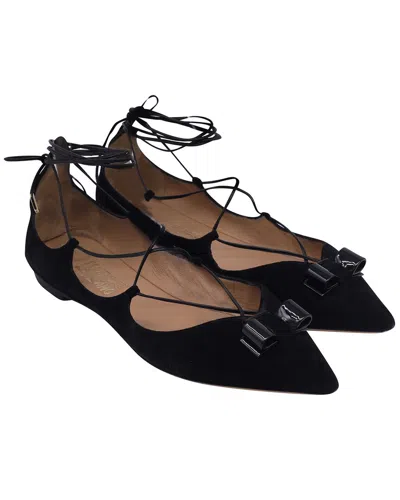 Ferragamo Women's Suede Claire Strappy Bow Ballet Flat (authentic Pre-loved) In Black