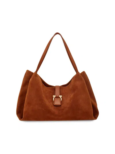 Ferragamo Women's Suede Gancini Tab Tote Bag In Brown