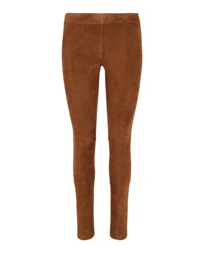 FERRAGAMO WOMEN'S SUEDE LEGGINGS IN BROWN