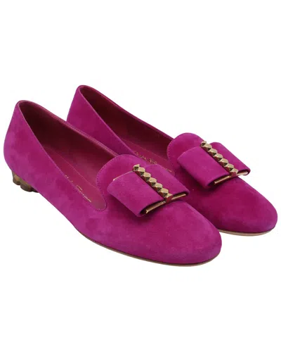 Ferragamo Sarno Bow-accent Loafers In Pink Suede