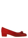 Ferragamo Suede Block Heel Pumps With Bow Detail
