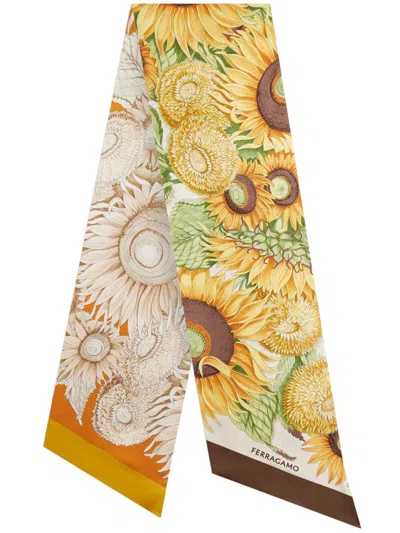 Ferragamo Women Sunflower Print Silk Bandeau In Yellow