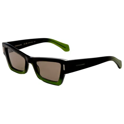 Ferragamo Rivets Acetate Cat-eye Sunglasses In Transparent Dark Green