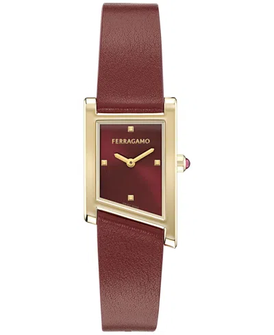 FERRAGAMO WOMEN'S SWISS ASYMETRIQUE BURGUNDY LEATHER STRAP WATCH 22X36MM