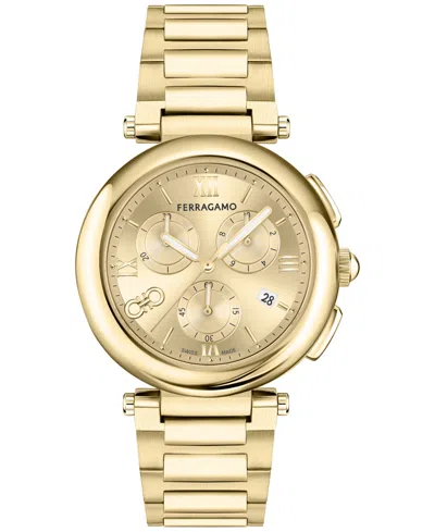 Ferragamo Women's Swiss Chronograph Gold Ion Plated Bracelet Watch 40mm