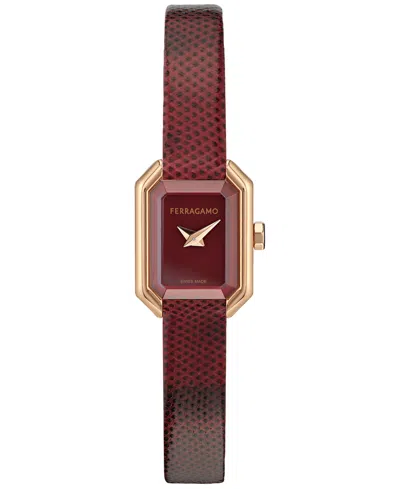 Ferragamo Women's Swiss Crystal Petite Burgundy Leather Strap Watch 15x20mm