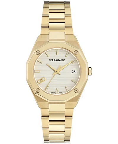 Ferragamo Women's Swiss Edge Gold Ion Plated Bracelet Watch 34mm