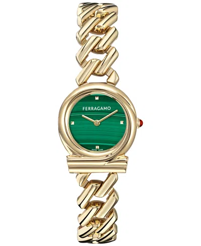 FERRAGAMO WOMEN'S SWISS GANCINI TWISTED CHAIN GOLD ION PLATED BRACELET WATCH 28MM