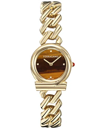 FERRAGAMO WOMEN'S SWISS GANCINI TWISTED CHAIN GOLD ION PLATED BRACELET WATCH 28MM