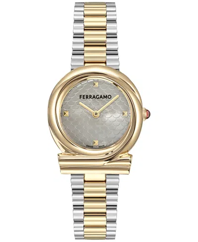 Ferragamo Women's Swiss Gancini Twisted Two-tone Stainless Steel Bracelet Watch 32mm In Multi