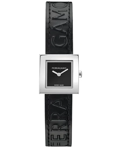 FERRAGAMO WOMEN'S SWISS PORTRAIT BLACK LEATHER STRAP WATCH 20MM
