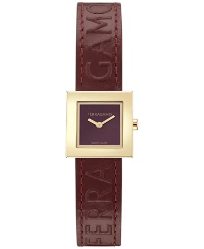 FERRAGAMO WOMEN'S SWISS PORTRAIT BURGUNDY LEATHER STRAP WATCH 20MM