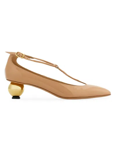 Ferragamo Ball-heel T-strap High Heels In Brown