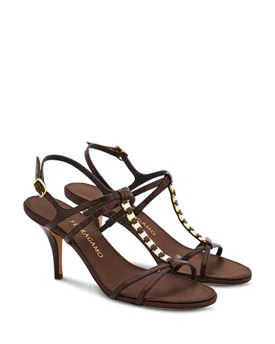 Ferragamo Tiane 70 Embellished Croc-effect Leather Sandals In Brown