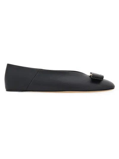 Ferragamo Women's Vanna Bow-detailed Leather Ballet Flats In Black