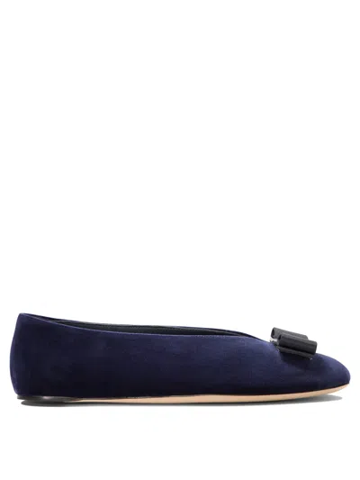 Ferragamo Vanna Blue Suede Ballet Flats