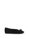 Ferragamo Leather Round Toe Ballerina Shoes With Bow Detail In Black