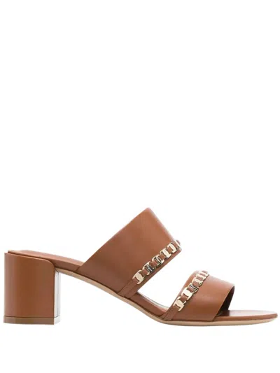 Ferragamo Vara Leather Sandal In Brown