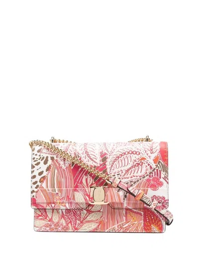 Ferragamo Women's Vara Floral-print Leather Satchel Bag In Pink