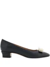 Ferragamo Black And Mascarpone Leather Vara Bow Pumps In Multi
