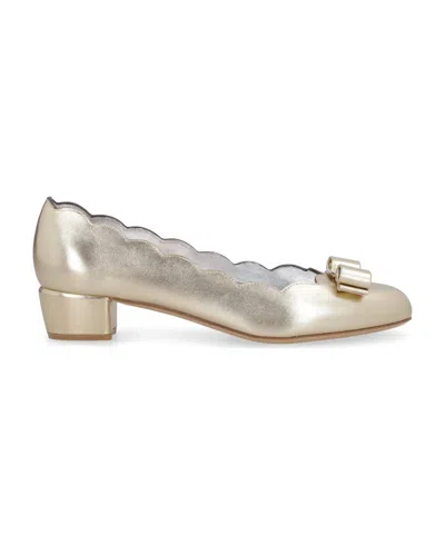 Ferragamo Women's Vara Metallic Leather Ballet Flats In Gold