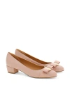 FERRAGAMO WOMEN'S VARA SOFT BOW DETAIL PINK BLOCK HEEL PUMPS