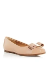 Ferragamo Varina Bow-detailed Patent-leather Ballet Flats In Amaretti