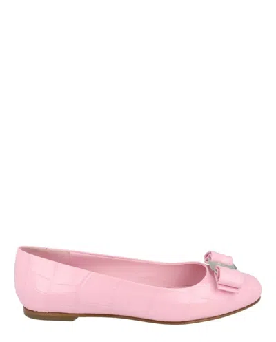 Ferragamo Varina Croco Embossed Ballerina Flats In Animal Print