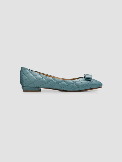 Ferragamo Varina Quilted Leather Ballet Flats In Blue