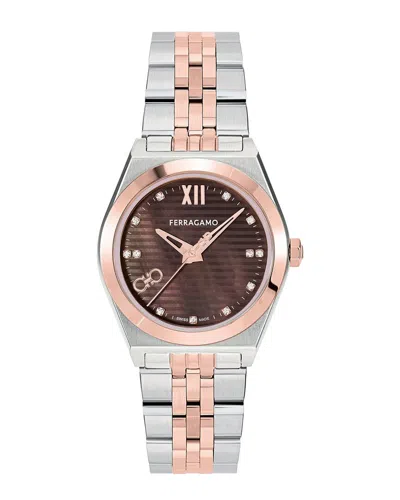 Ferragamo Vega New Diamond Watch In Brown/two Tone