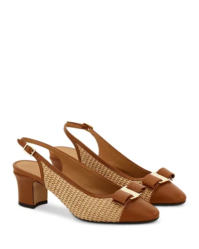 Ferragamo 55mm Vetty Raffia And Leather Slingback Pumps In Multi