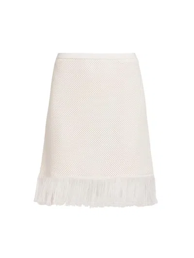 Ferragamo Women's Virgin Wool Mesh-knit Fringe Miniskirt In White