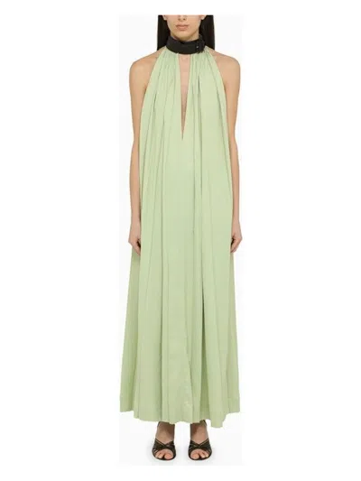 Ferragamo Women's Viscose Long Dress With Contrasting Collar In Green