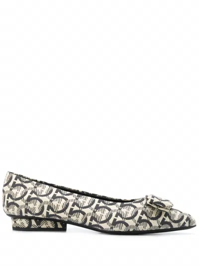 Ferragamo Women's Viva Gancini-woven Ballerinas Shoes In Beige In Multi