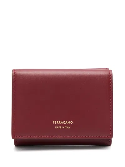 Ferragamo Trifold Leather Wallet Coin Pocket In Marrone, Beige