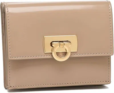 Ferragamo Women's Wanda Bi Fold Wallet In Beige In Brown