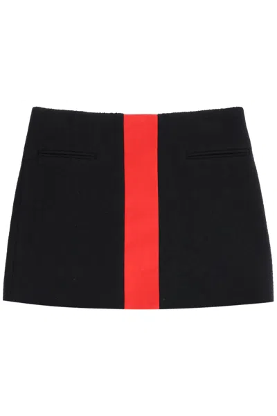 Ferragamo Women's Wool Blend Tweed Mini Skirt With Satin Intarsia In Black