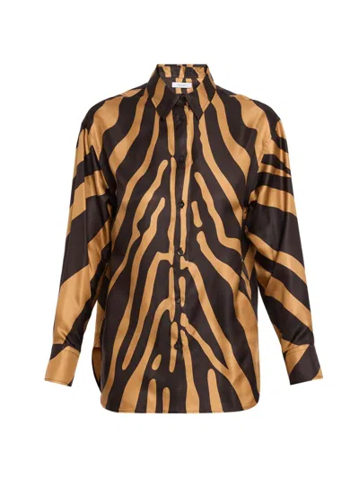 Ferragamo Women's Zebra Print Silk Button-up Shirt In Brown