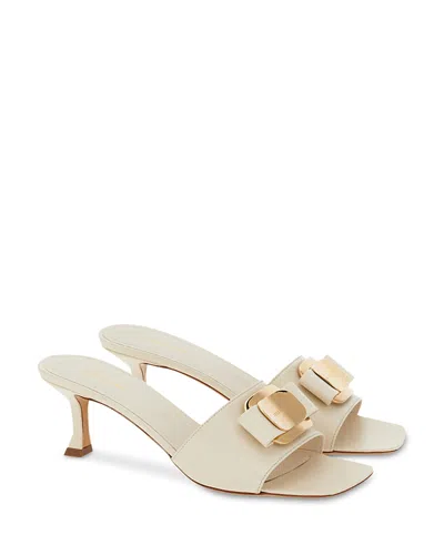 Ferragamo Mules Mid Heel Bow Detailing In White