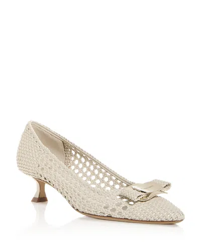 Ferragamo Women's Zelma Woven Pumps In White