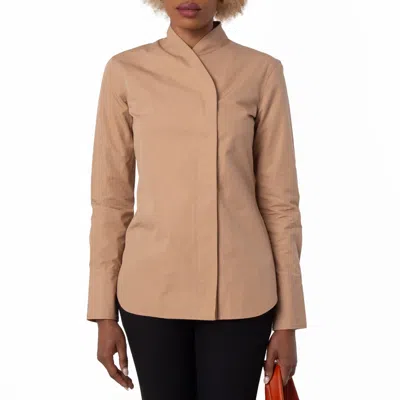 Ferragamo Womens Asymmetric Sculpted Poplin Blouse In Brown
