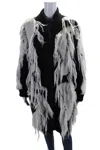 Ferragamo Womens Black White Fringe Textured Long Sleeve Jacket In Black