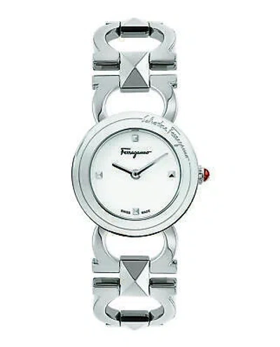 Pre-owned Ferragamo Womens Double Gancini Stud Stainless Steel 25mm Bracelet Fashion Watch