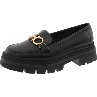 Ferragamo Womens Embellished Leather Loafer Heels In Black
